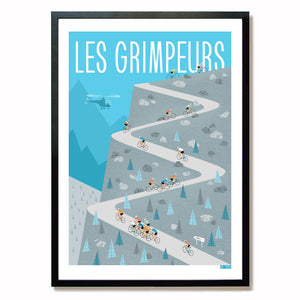 Cycling print 'The Climbers' in a black frame