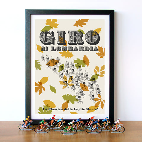 Giro di Lombardia Cycling Print Displayed With Miniature Cycling Figurines