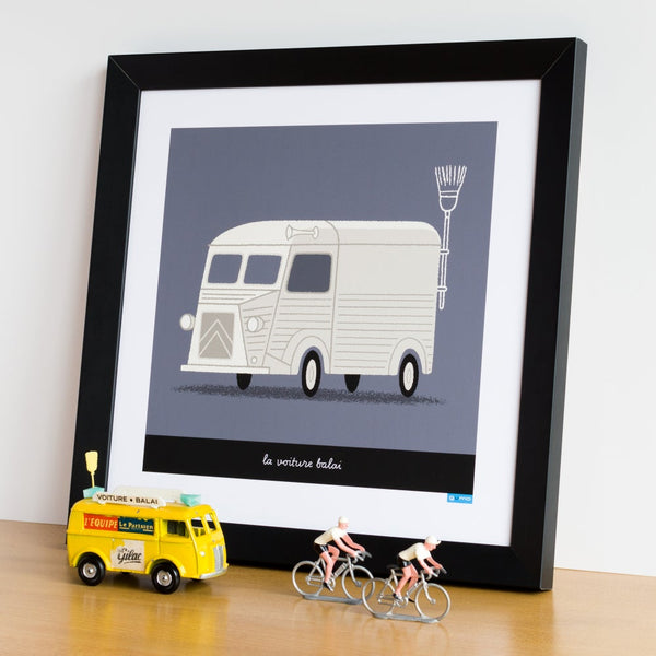 Broom Wagon cycling print in cream, size 30 x 30 cm