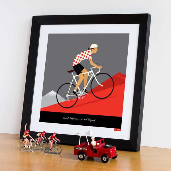 Queen of the Mountains personalised cycling print with medium skin tone and white bike options