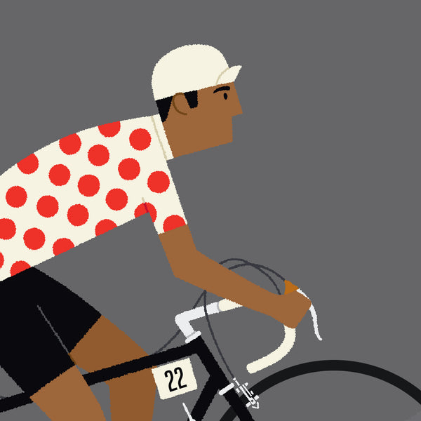 Detail of 'King of the Mountains' personalised cycling print, showing dark skin tone option