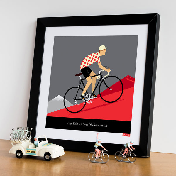 Personalised King of the Mountains Cycling Print with black bike colour option