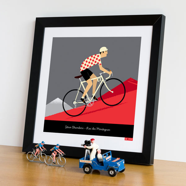 Personalised King of the Mountains Cycling Print with white bike colour option