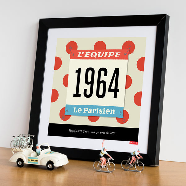 Personalised cycling print, 'Race Number' with polka dot jersey option. Size: 30 x 30 cm