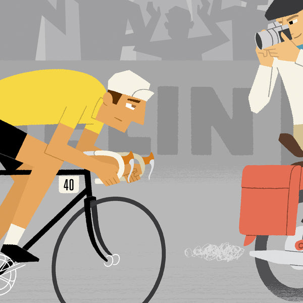 Detail from Personalised Cycling Print, 'Time Trial' with yellow jersey option