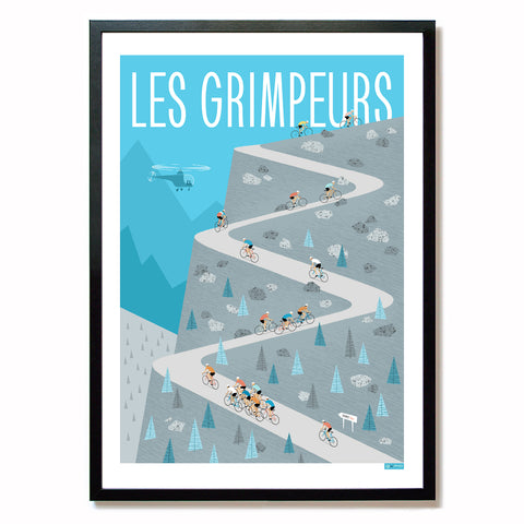 Climbers Cycling Print, A2 framed