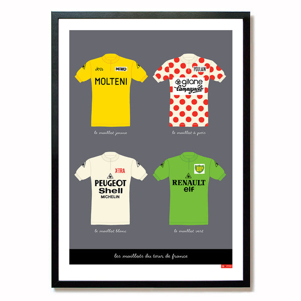 Vintage TdF Jerseys Cycling Print, with black frame