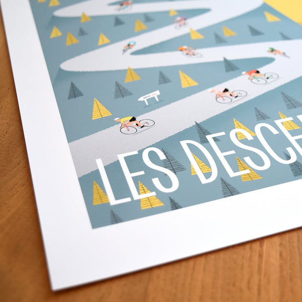 Detail of typography design on the 'Descenders' cycling print
