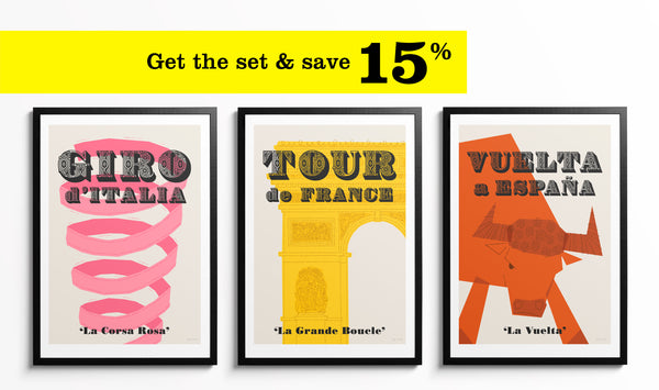 Set of Three Cycling Grand Tours Art Prints Featuring 15% Discount Offer