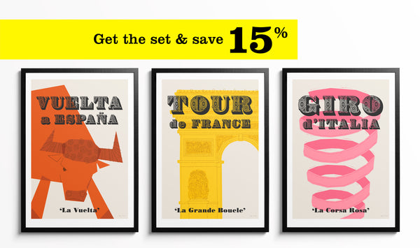 Set of Three Cycling Prints, Cycling Grand Tours, Featuring 15% Discount