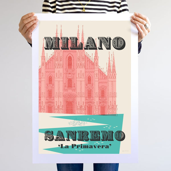 Hand-Held and Unframed Milan-Sanremo Cycling Art, size A2
