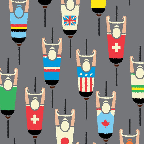 peloton cycling poster, overhead detail of cyclists in national jerseys