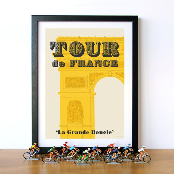 Framed Tour de France Cycling Print With Cycling Figurines