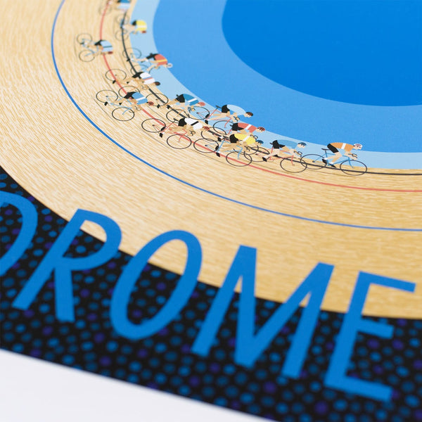 Velodrome print, detail showing track cyclists.