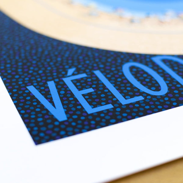 Velodrome cycling print, detail of crowd and typography