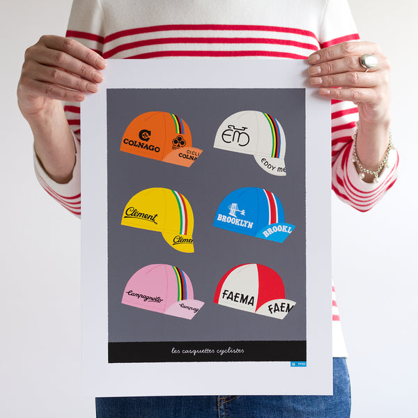 Woman holding retro Cycling Caps Print