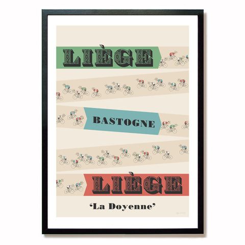 Liege Bastogne Liege cycling poster in black frame, A2