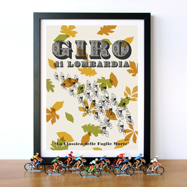 Framed Giro di Lombardia Cycling Print With Cycling Figurines Cycling Print With Cycling Figurines