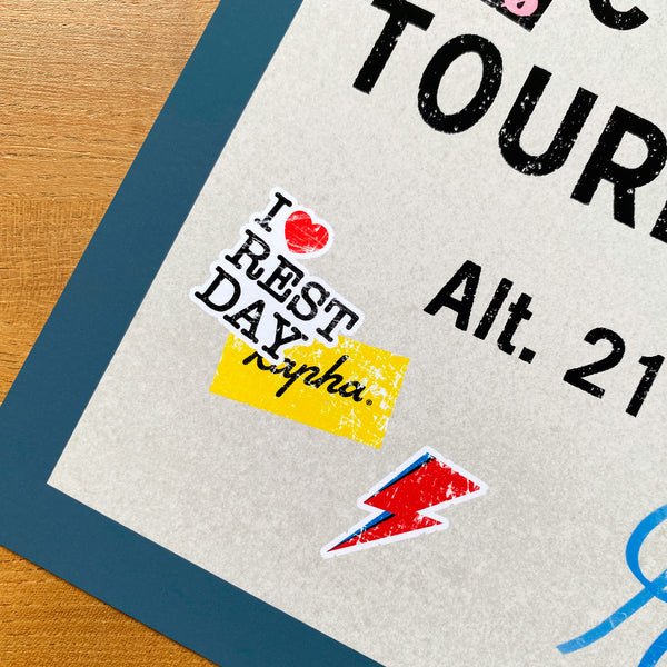Col du Tourmalet, personalised art print, french climbs road sign, detail of graffiti and stickers