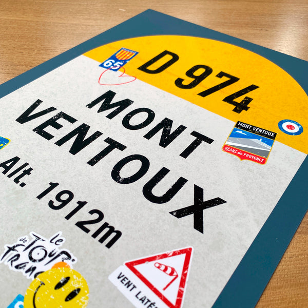 Mont Ventoux personalised poster, french road sign, detail of graffiti and stickers