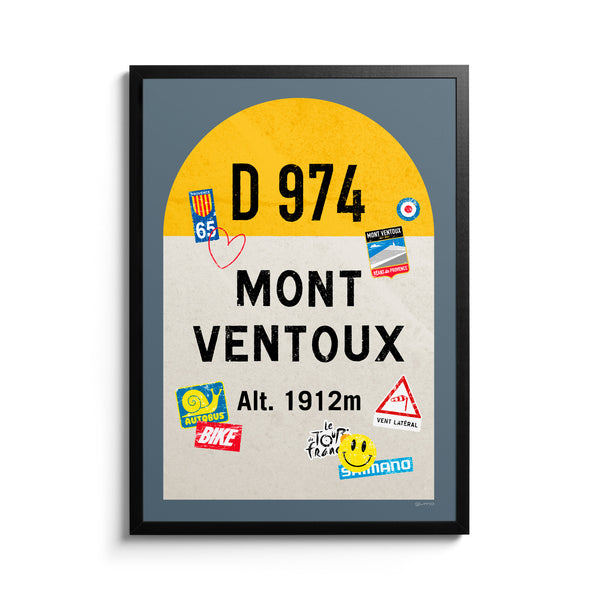 Mont Ventoux personalised poster, french road sign, displayed in a black frame on a gallery wall