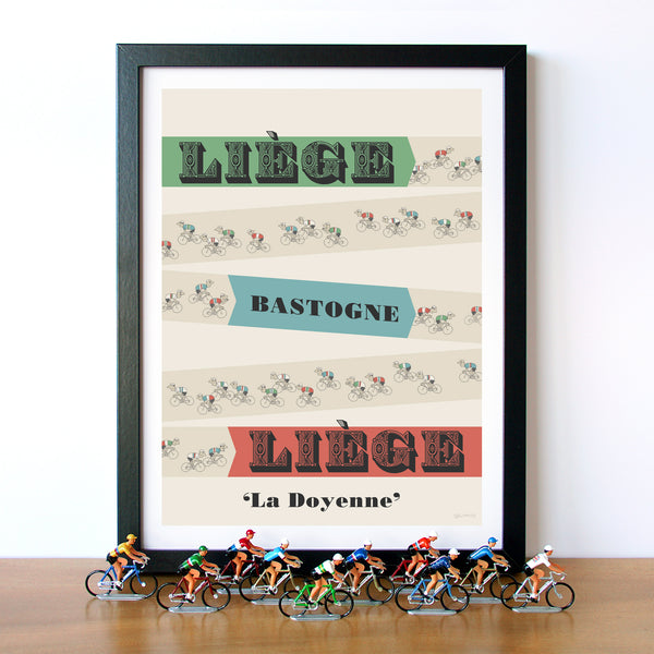 Framed Liege-Bastogne-Liege Cycling Print With Cycling Figurines