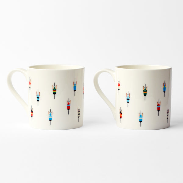 Set of 2 Bone China Coffee Mugs, Peloton Design