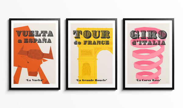 Set of Three Framed Cycling Grand Tours Art Prints