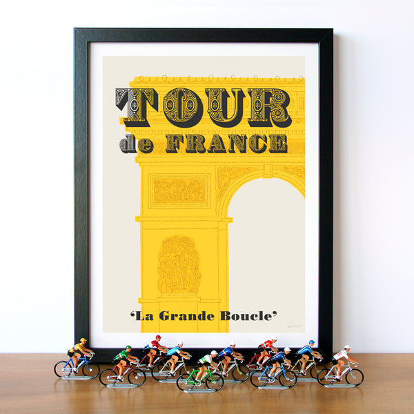 Framed Tour de France Cycling Print With Cycling Figurines