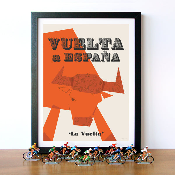 Framed Vuelta a Espana Cycling Print With Cycling Figurines