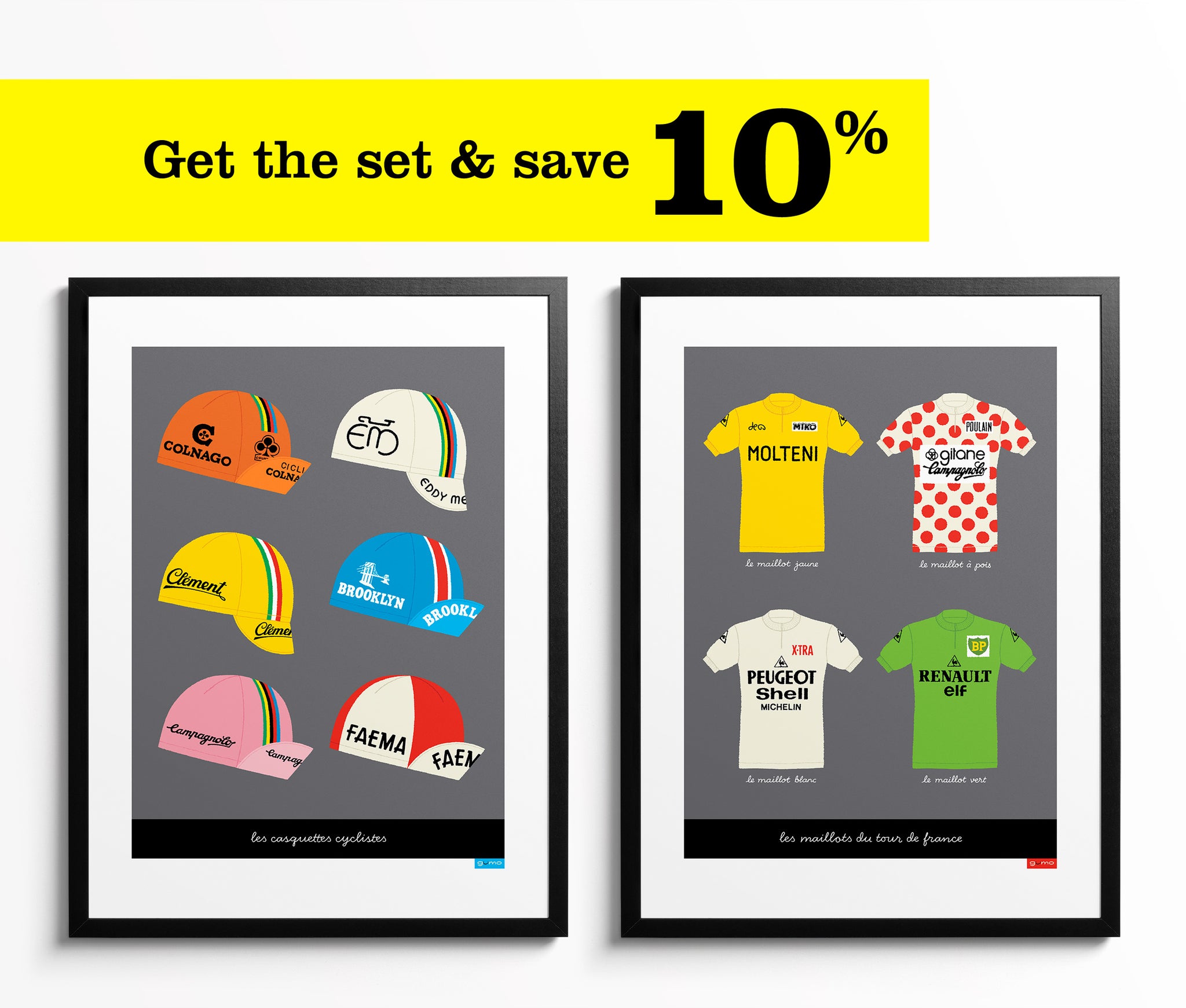 Cycling Caps & Tour de France Jerseys, Set of 2 Prints