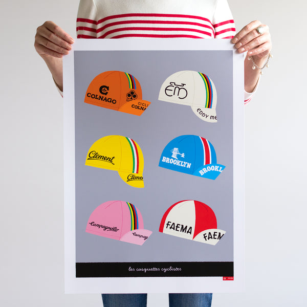 Vintage casquettes poster, with a light grey background, size A2 unframed