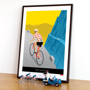 Personalised cycling print, 'Breakaway' with polka dot jersey option. 30 x 40 cm framed
