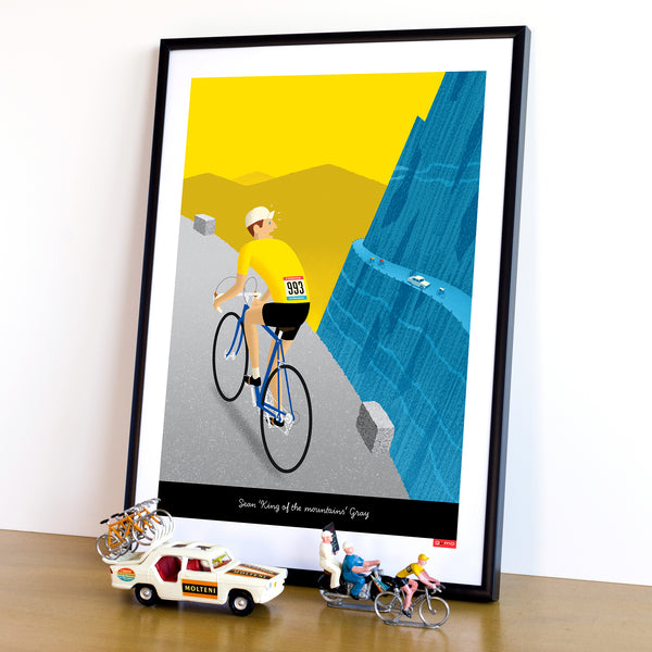 Personalised cycling print, 'Breakaway' featuring  yellow jersey option. Size; 30 x 40 cm 