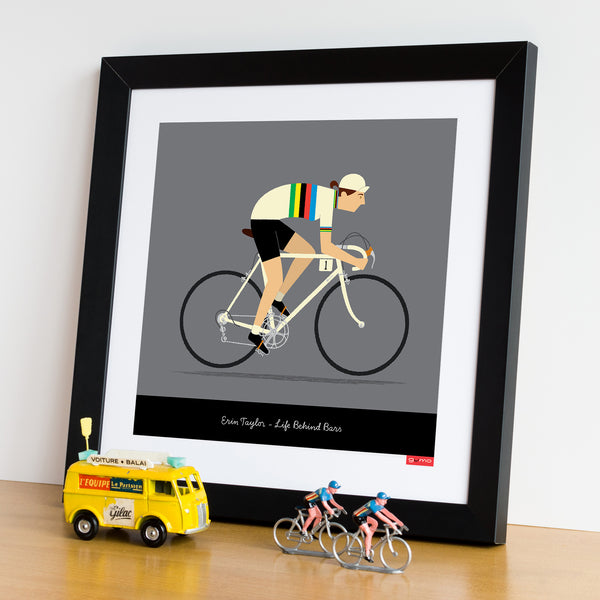 Personalised female rainbow jersey cycling print, with white bike colour option. Size: 30 x 30 cm 