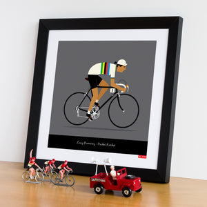 Personalised female cycling print, 'Rainbow Jersey', showing tan skin tone option.