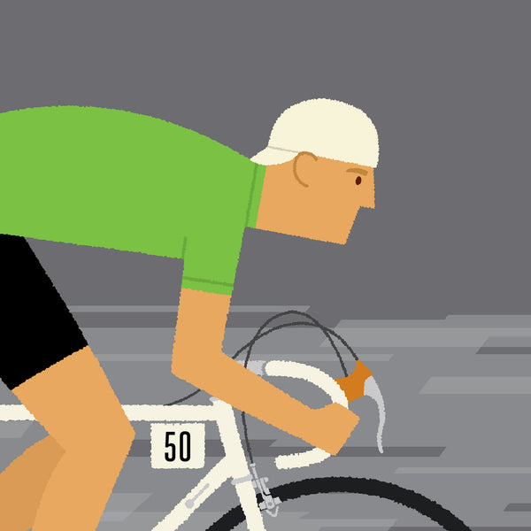 Detail of personalised cycling print, 'Green Jersey' with no hair option