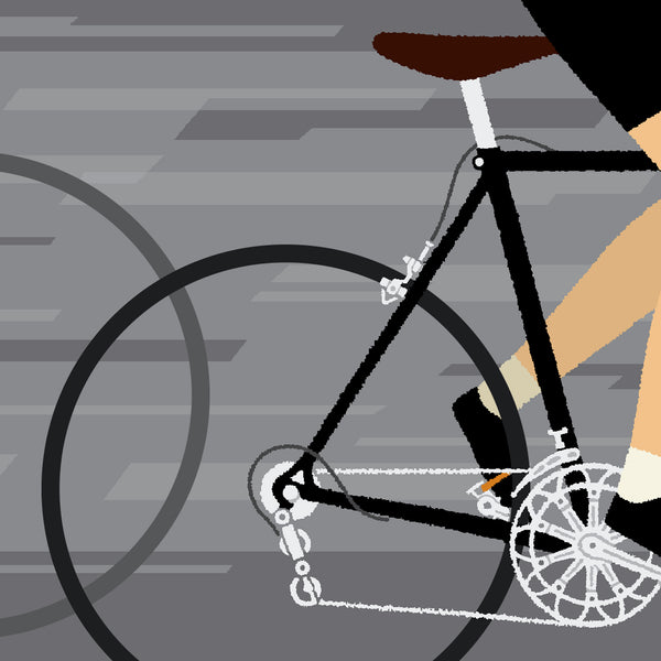 Detail of personalised cycling print, 'Green Jersey' with black bike option