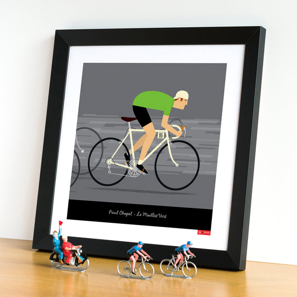 Personalised cycling print, 'Green Jersey' with white bike option.