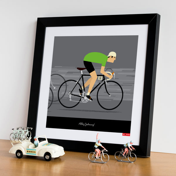 Personalised cycling print, 'Green Jersey' Size: 30 x 30 cm framed