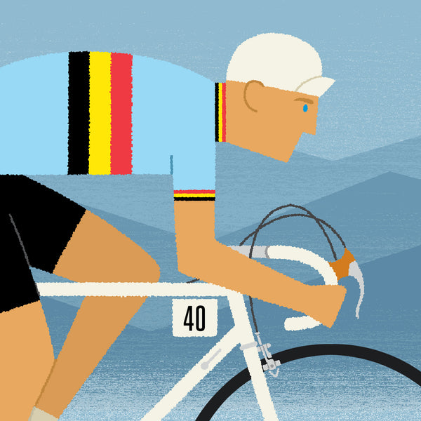 Personalised National Team Jerseys, Cycling Print, detail of Belgium cycling jersey, white bike and no hair option