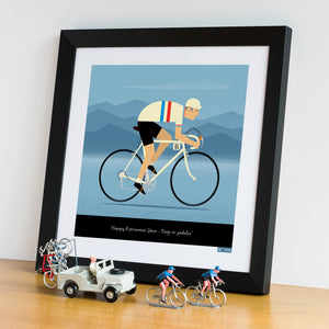 Personalised National Team Jerseys cycling print with GB jersey design option. Size: 30 x 30 cm shown with a black frame