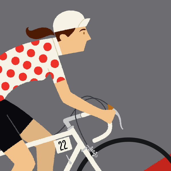 Detail of Queen of the Mountains personalised cycling print with long ponytail and fair skin tone options
