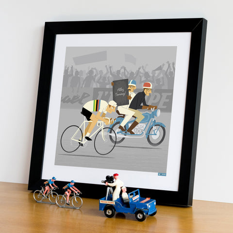 Race Leader personalised cycling print in a black frame. Size: 30 x 30 cm.