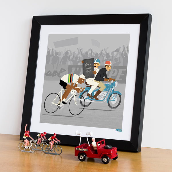 Race Leader personalised cycling print, size: 30 x 30cm shown in a black frame