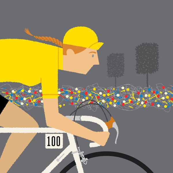 Detail of female yellow jersey personalised cycling print with fair skin tone option