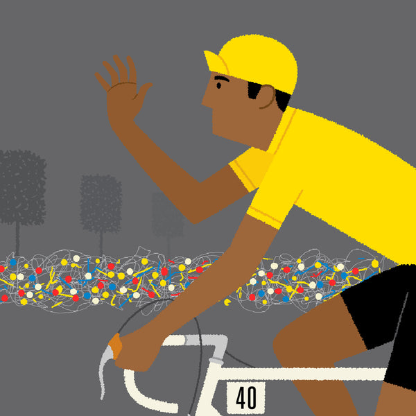 Detail from personalised cycling print, 'Yellow Jersey' with dark skin tone option