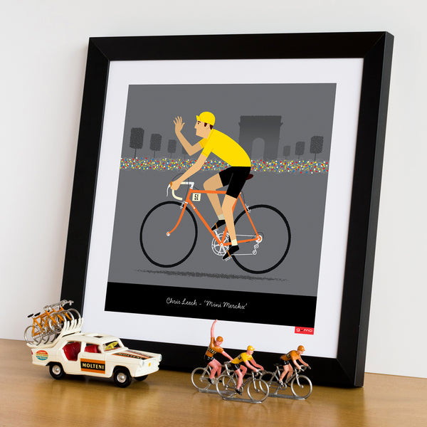 Personalised cycling print, 'Yellow Jersey' with orange bike option. 30 x 30 cm framed