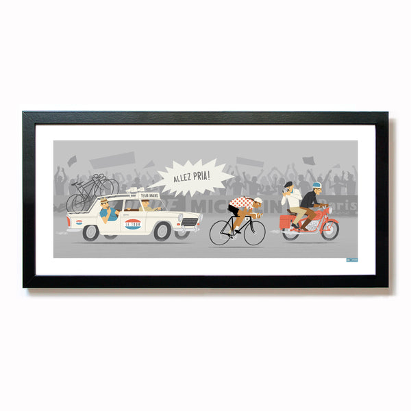 'Personalised Female Time Trial Cycling Print', with tan skin tone and black bike colour option