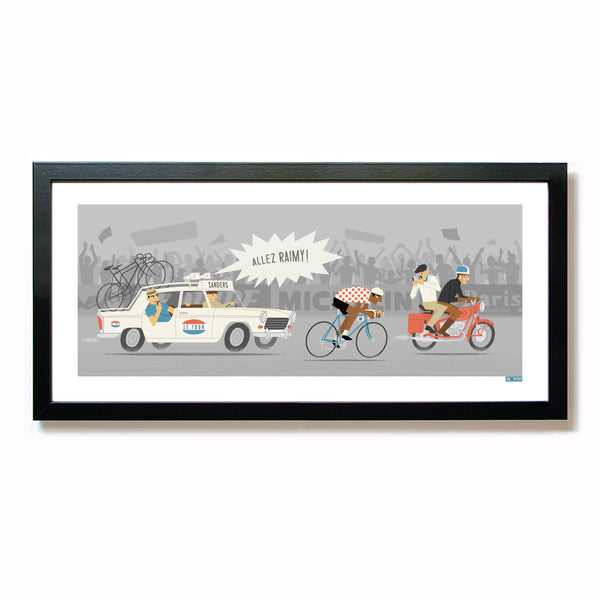 Personalised Cycling Print, 'Time Trial', with dark skin tone  and polkadot jersey option
